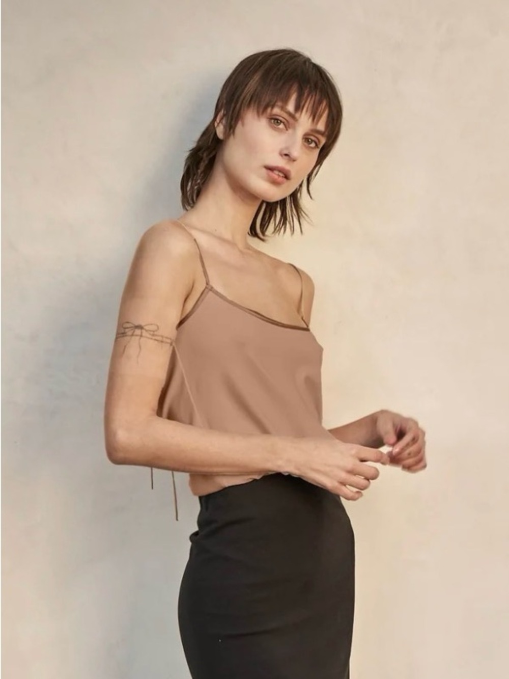 Midheaven Devin Satin Cami Top and Thayer Skirt Set in Camel Medium